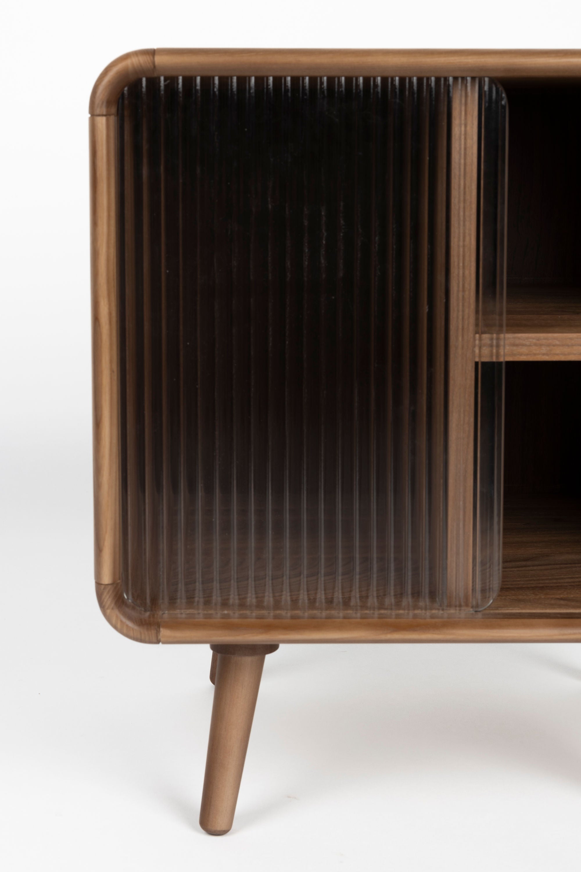 Zuiver Rise Walnut Brown Wood & Ribbed Glass Bedside Table